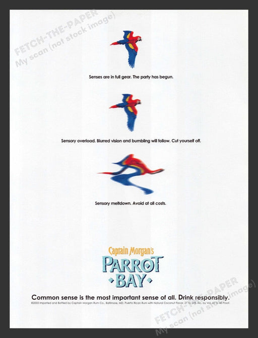 2003 Captain Morgan's Parrot Bay Drink Responsibly Print Advertisement Ad
