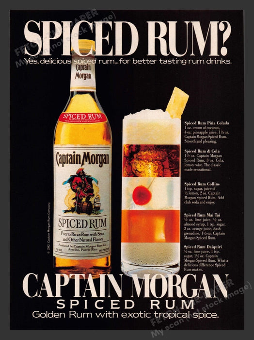 1983 Captain Morgan Spiced Rum 5 Drink Recipes Print Advertisement Ad