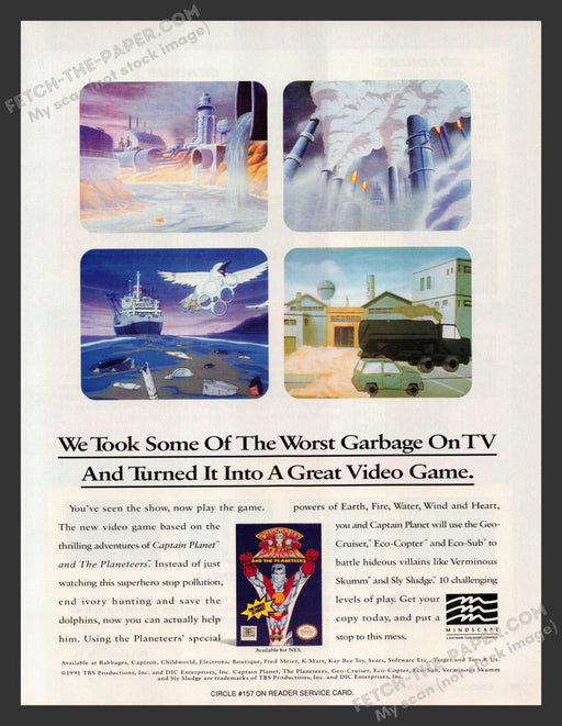 1991 Print Advertisement Captain Planet and the Planeteers Video Game Ad.