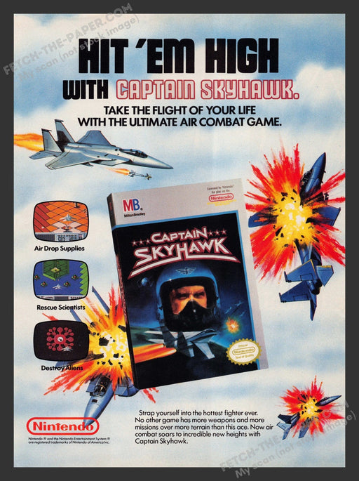 1990 Print Advertisement Captain Skyhawk Video Game Ad.