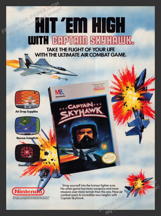 1990 Print Advertisement Captain Skyhawk Video Game Ad.