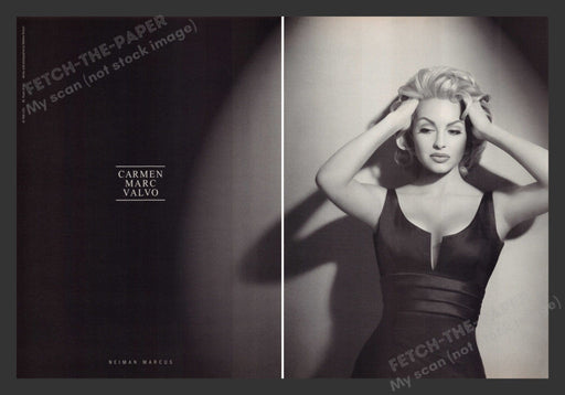 Carmen Marc Valvo Sexy Blonde Model 1990s Print Advertisement (2 pages) 1996 Fetch the Paper!