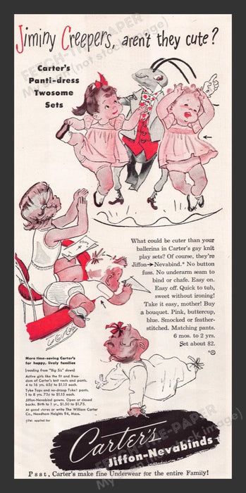 1948 Carter's Jiffon-Nevabinds Panty Dress Print Advertisement Ad