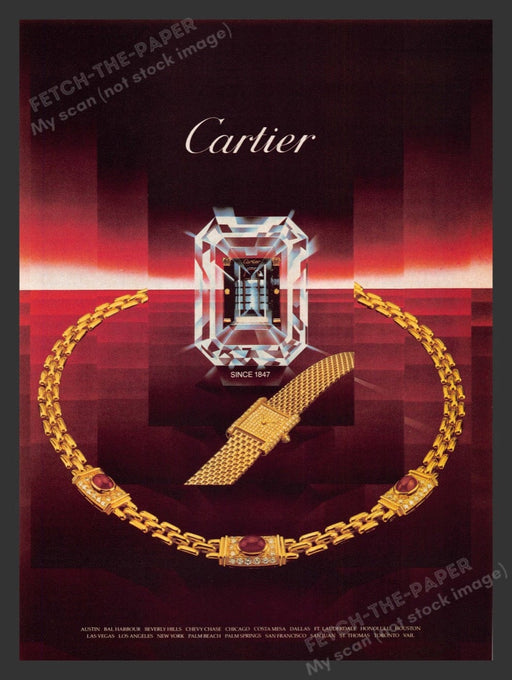 1984 Cartier Jewelry Gold Necklace & Watch Print Advertisement Ad