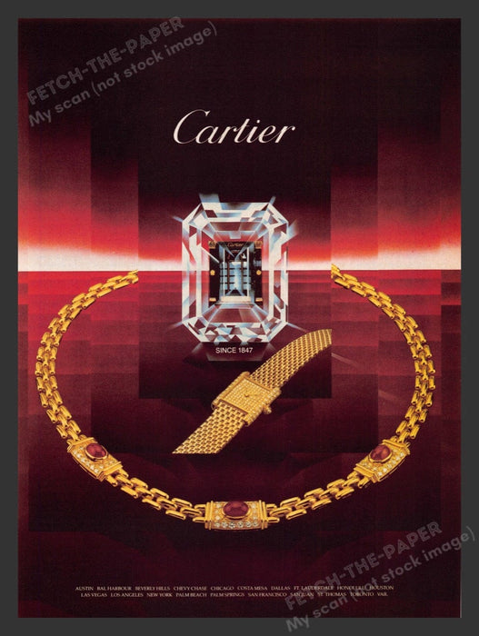 1984 Cartier Jewelry Gold Necklace & Watch Print Advertisement Ad
