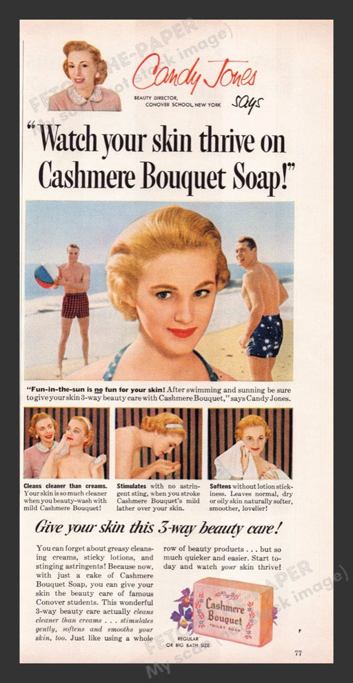 1956 Cashmere Bouquet Soap Candy Jones Print Advertisement Ad