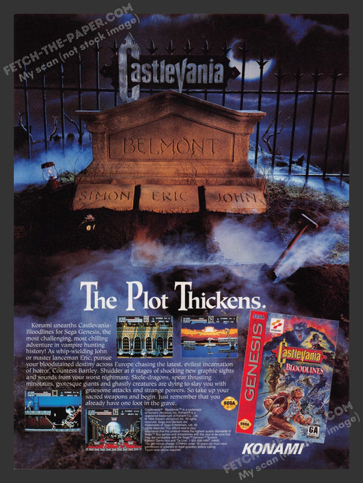 1994 Print Advertisement Castlevania: Bloodlines Video Game Ad.
