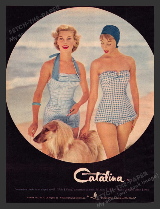 1956 Catalina Swimsuits Afghan Hound Dog Color Print Advertisement Ad