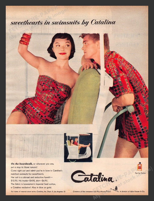 1956 Catalina Swimwear Boardwalk Pedicab Color Print Advertisement Ad