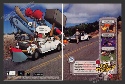 2001 Print Advertisement 2 Page Cel Damage Video Game Ad.