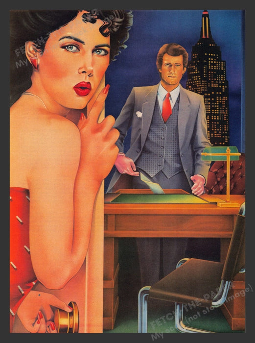 1983 CEO Office Secretary Empire State Building NYC Magazine Illustration