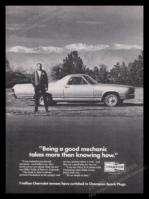 Champion Spark Plugs 1970s Print Advertisement Ad 1972 Chevy El Camino Fetch the Paper!
