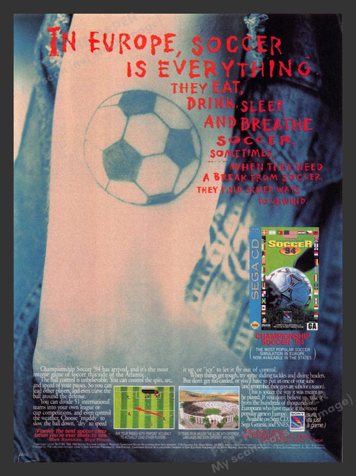 1994 Championship Soccer '94 Video Game Print Advertisement