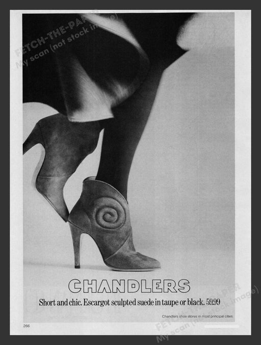 Chandlers Shoes Escargot Sculpted Legs 1980s Print Advertisement 1981 Fetch the Paper!