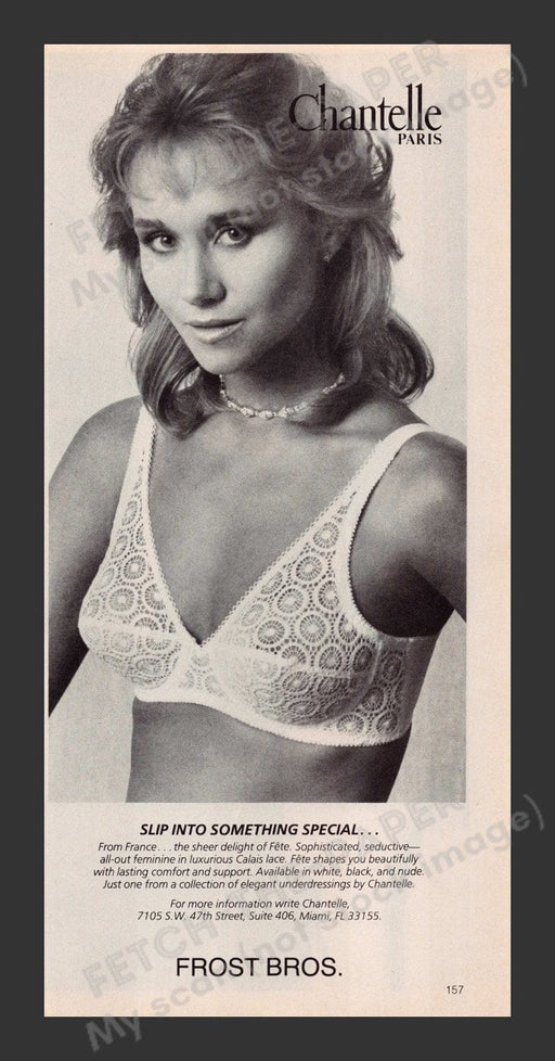 Chantelle Paris 1980s Print Advertisement 1983 Lingerie Calais Lace Sweet Model Fetch the Paper!