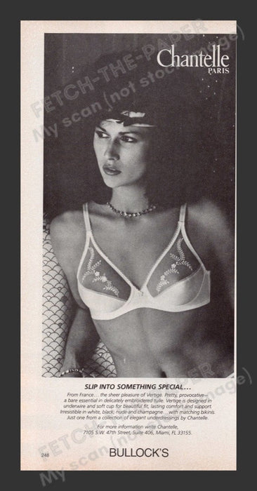 1984 Chantelle Paris Vertige Embroidered Bra Lingerie Print Advertisement Ad