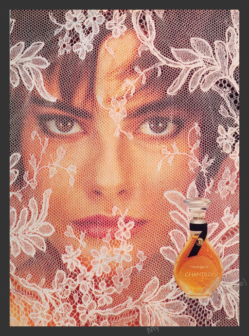 1984 Chantilly Houbigant Perfume Lace Face Print Advertisement Ad