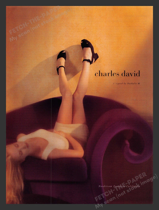 Charles David Shoes Legs Couch 1990s Print Advertisement Ad 1993 Fetch the Paper!