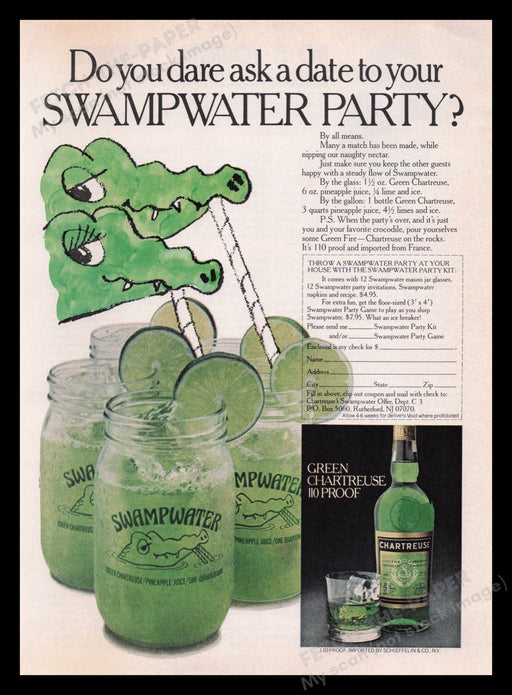 Chartreuse Liqueur 1970s Print Advertisement Ad 1977 Swamp Water Recipe Fetch the Paper!