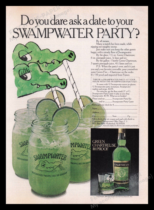 Chartreuse Liqueur 1970s Print Advertisement Ad 1977 Swamp Water Recipe Fetch the Paper!