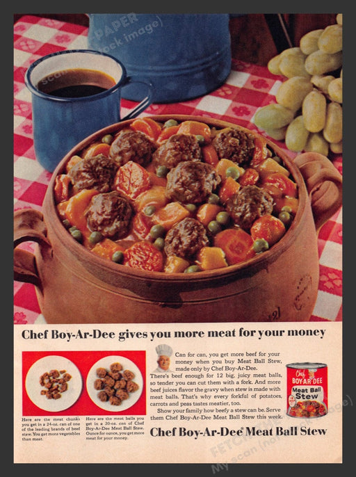1964 Chef Boy-ar-dee Meat Ball Stew Bowl More Meat Print Advertisement Ad