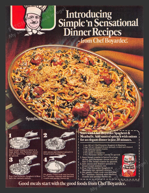 1982 Chef Boy-ardee Spaghetti & Meat Balls Recipe Print Advertisement Ad