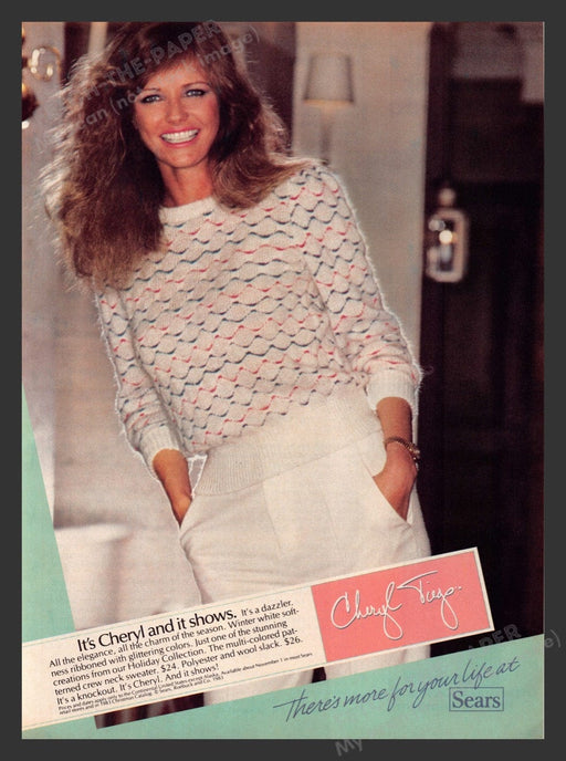 1983 Cheryl Tiegs Fashion Model Clothing Sweater Print Advertisement Ad