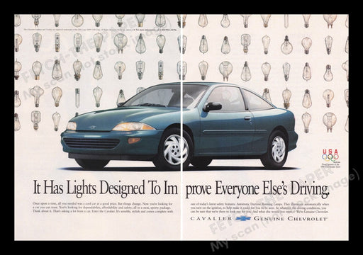 Chevrolet 1990's Print Advertisement Ad (2 pages) 1995 Cavalier USA Olympics Fetch the Paper!
