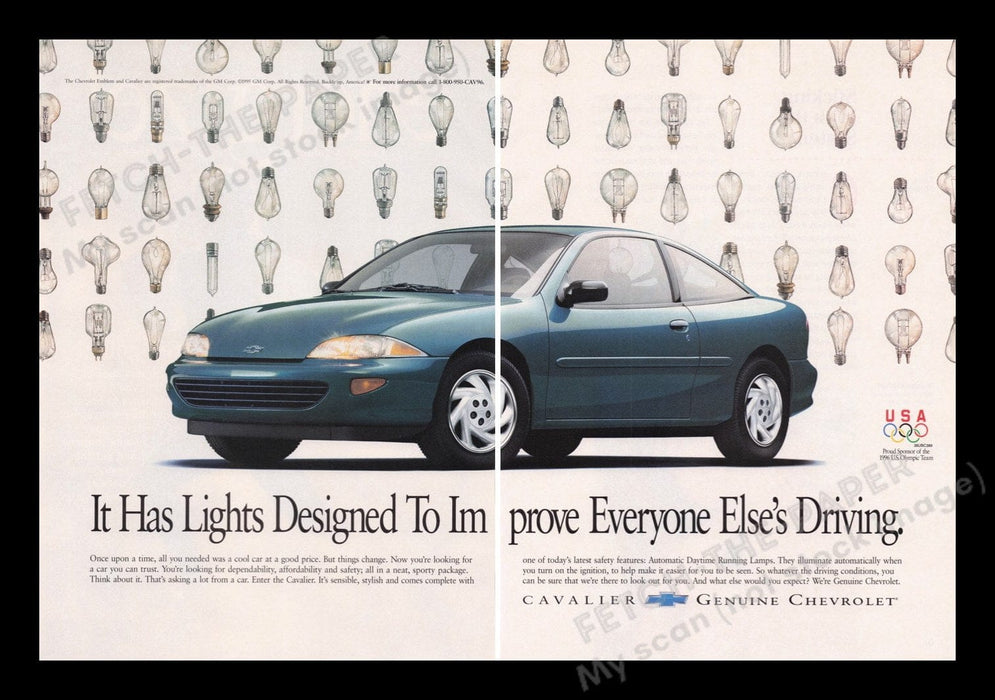 Chevrolet 1990's Print Advertisement Ad (2 pages) 1995 Cavalier USA Olympics Fetch the Paper!