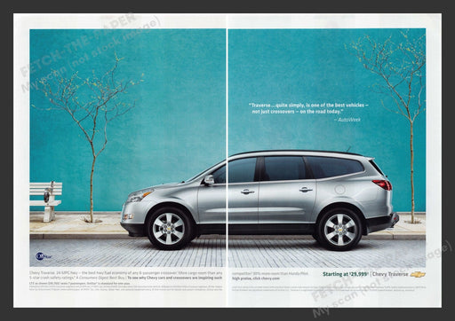 Chevrolet 2000s Print Advertisement (2 pages) 2009 Traverse SUV Chevy Aqua Fetch the Paper!