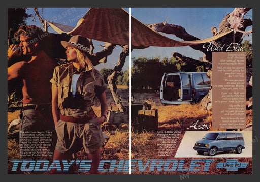 Chevrolet Astro Van Safari Couple 1980s Print Advertisement (2 pages) 1985 Fetch the Paper!