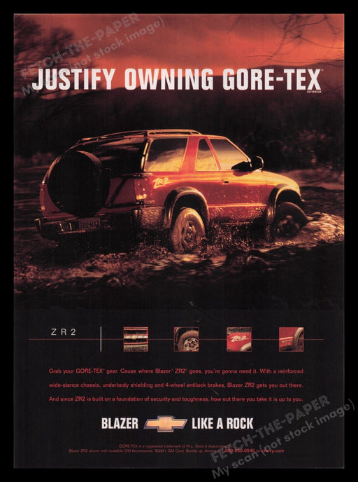 Chevrolet Blazer 2000s Print Advertisement Ad 2001 "Like a Rock" Gore-Tex Fetch the Paper!