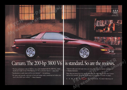 Chevrolet Camaro 1990s Print Advertisement Ad (2 pages) 1996 Car USA Olympic Fetch the Paper!