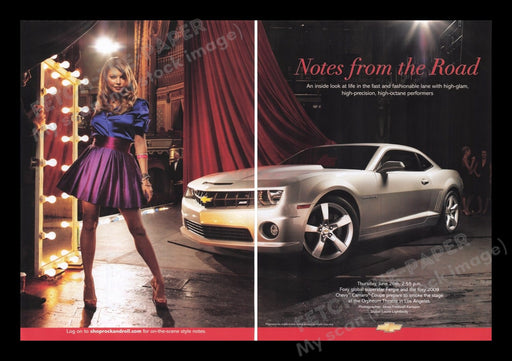 Chevrolet Camaro 2000s Print Advertisement Ad (2 pages) 2008 Fergie Music Legs Fetch the Paper!