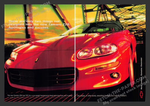 1997 Print Advertisement 2 Page Chevrolet Camaro Z28 Sunset on Bridge Car Ad.