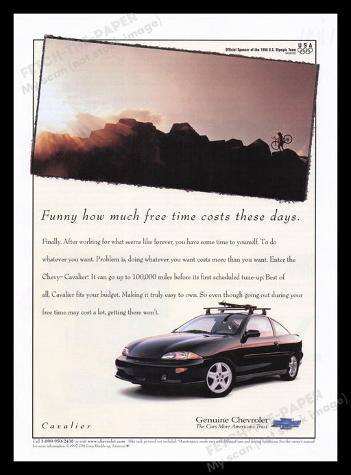 Chevrolet Cavalier 1990s Print Advertisement Ad 1998 Cyclist "Free Time" Fetch the Paper!