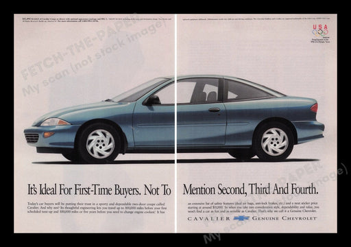 Chevrolet Cavalier 1990s Print Advertisement Ad (2 pages) 1996 Car Fetch the Paper!