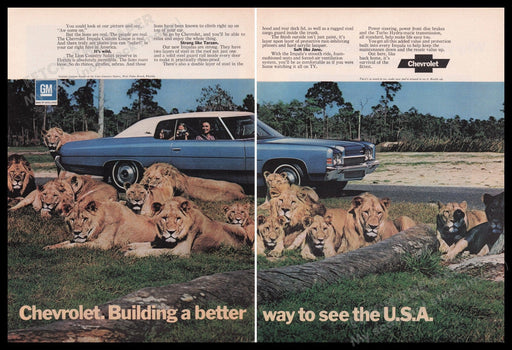 Chevrolet Impala 1970s Print Advertisement Ad (2 pages) 1972 Lion Pride Fetch the Paper!