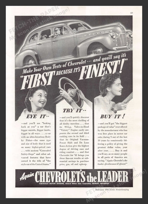 1941 Chevrolet's the Leader Eye it, Try it, Buy it Print Advertisement Ad