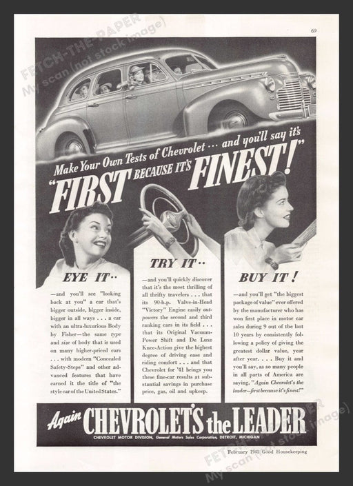 1941 Chevrolet's the Leader Eye it, Try it, Buy it Print Advertisement Ad