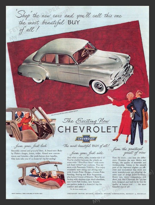 1949 Chevrolet Styleline 4 door Sedan Car Color Print Advertisement Ad