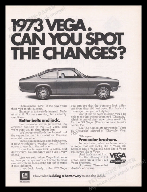 Chevrolet Vega Car 1970s Print Advertisement Ad 1972 General Motors Fetch the Paper!