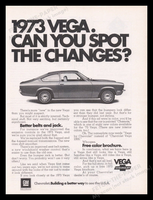 Chevrolet Vega Car 1970s Print Advertisement Ad 1972 General Motors Fetch the Paper!