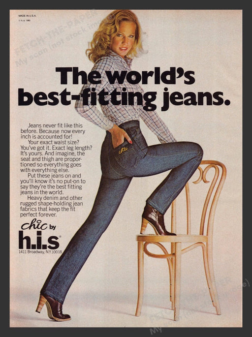 1983 Chic Jeans by h.i.s. Tight Jeans & Chair Print Advertisement Ad