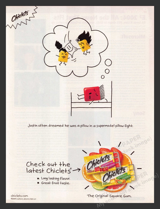 2004 Chiclets Supermodel Pillow Fight Dream Print Advertisement Ad