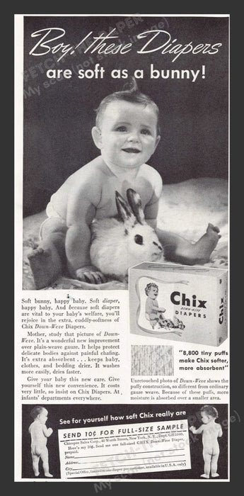 1940 Chix Down-Weve Diapers Soft as a Bunny Print Advertisement Ad