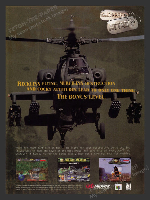 1998 Chopper Attack Reckless Flying Video Game Print Advertisement