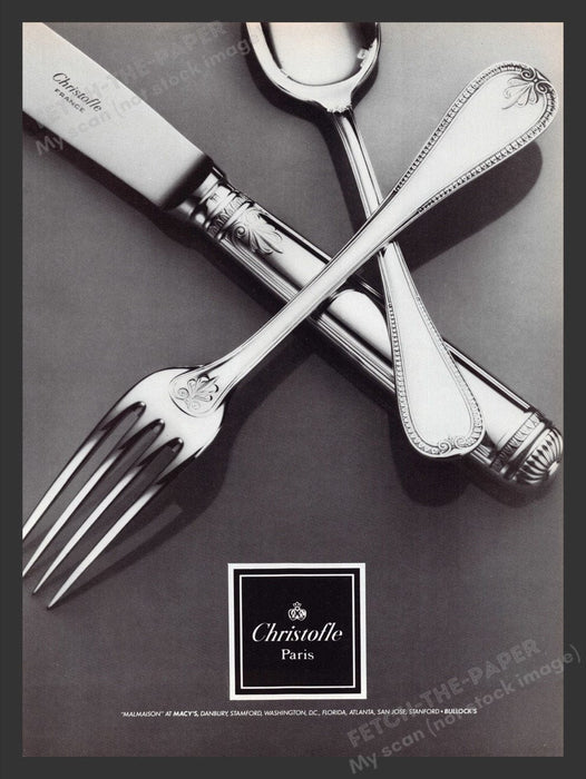 1990 Christofle Paris Flatware "Malmaison" Pattern Print Advertisement Ad