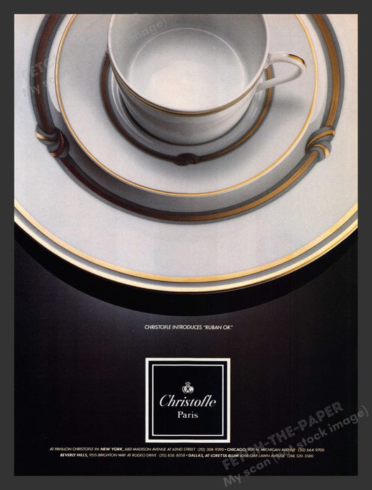 1989 Christofle Paris "Ruban Or" Dinnerware Pattern Print Advertisement Ad