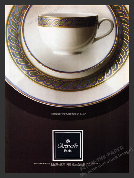1990 Christofle Paris "Torsade Bleue" China Pattern Print Advertisement Ad